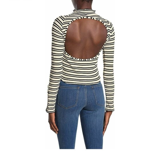 Free People Women's Sunday Afternoon Striped Cutout Top in Ivory Combo Size - Picture 2 of 3